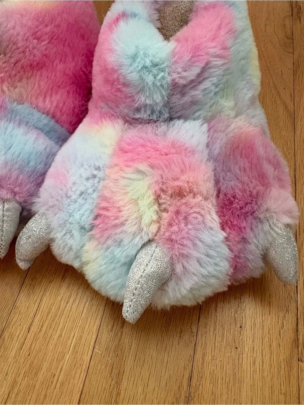 Pastel Rainbow Plush Unicorn Claw Slippers